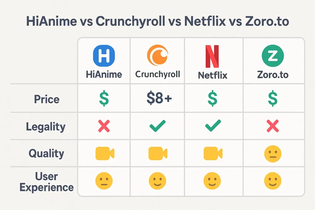 Safe anime streaming platform comparison chart